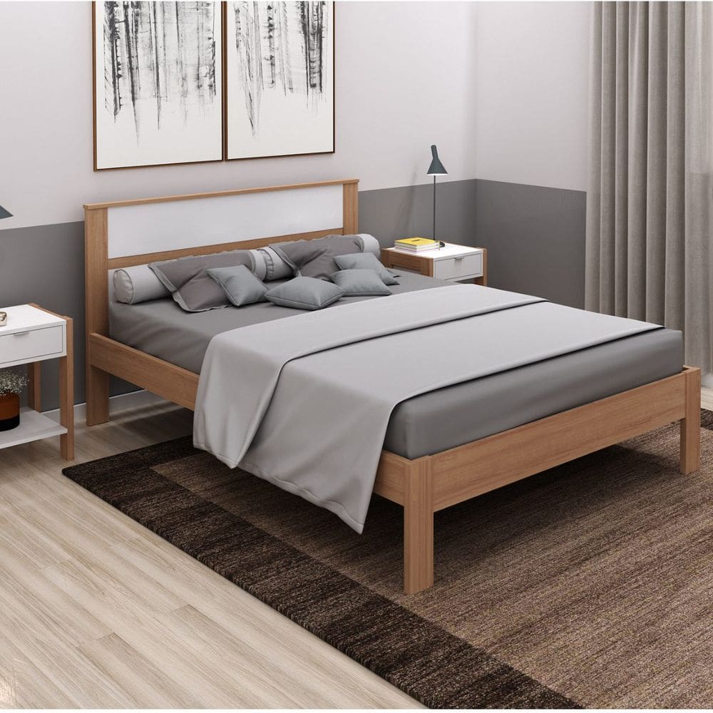 Cama de Casal para Colchão 138x188cm Amêndoa Tecno Mobili