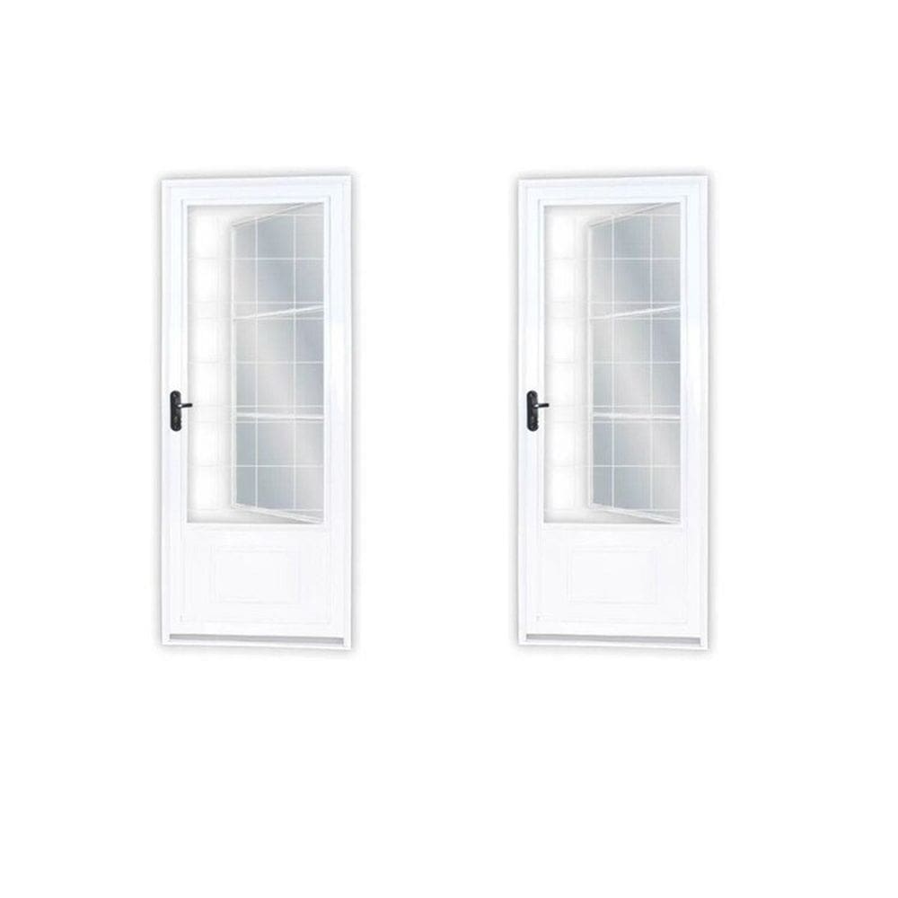 Kit com 2 Portas de Aço Postigo 215x85cm com Grade Quadrada Minas Sul Mgm Branco
