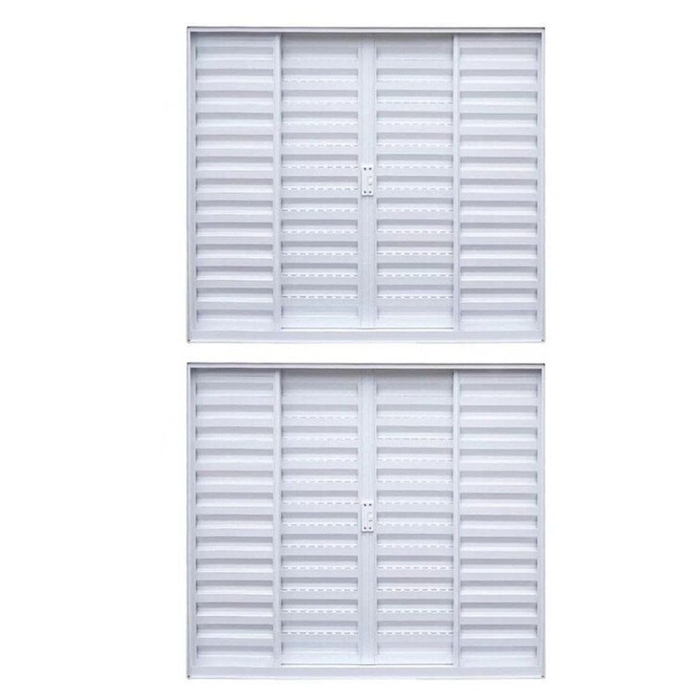 Kit com 2 Janelas de Alumínio Veneziana de Correr 100x120cm 4 Folhas Sem vidro Soft Plus MGM Branco