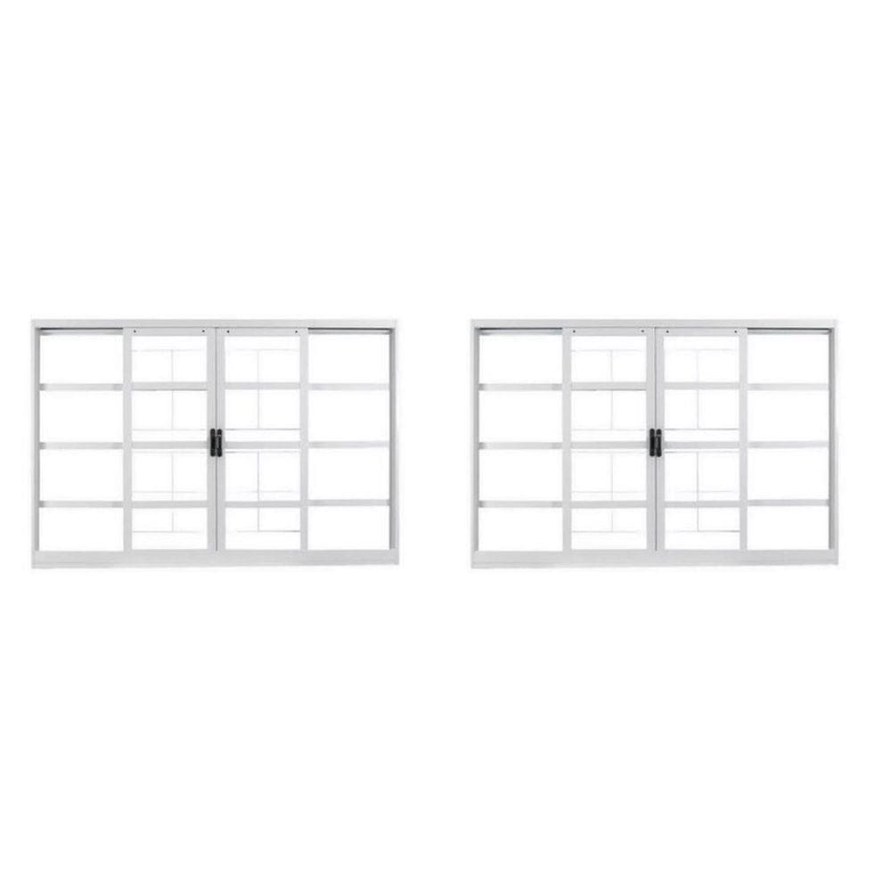 Kit com 2 Janelas de Aço de Correr 100x150cm 4 Folhas com Grade Minas Sul MGM Branco