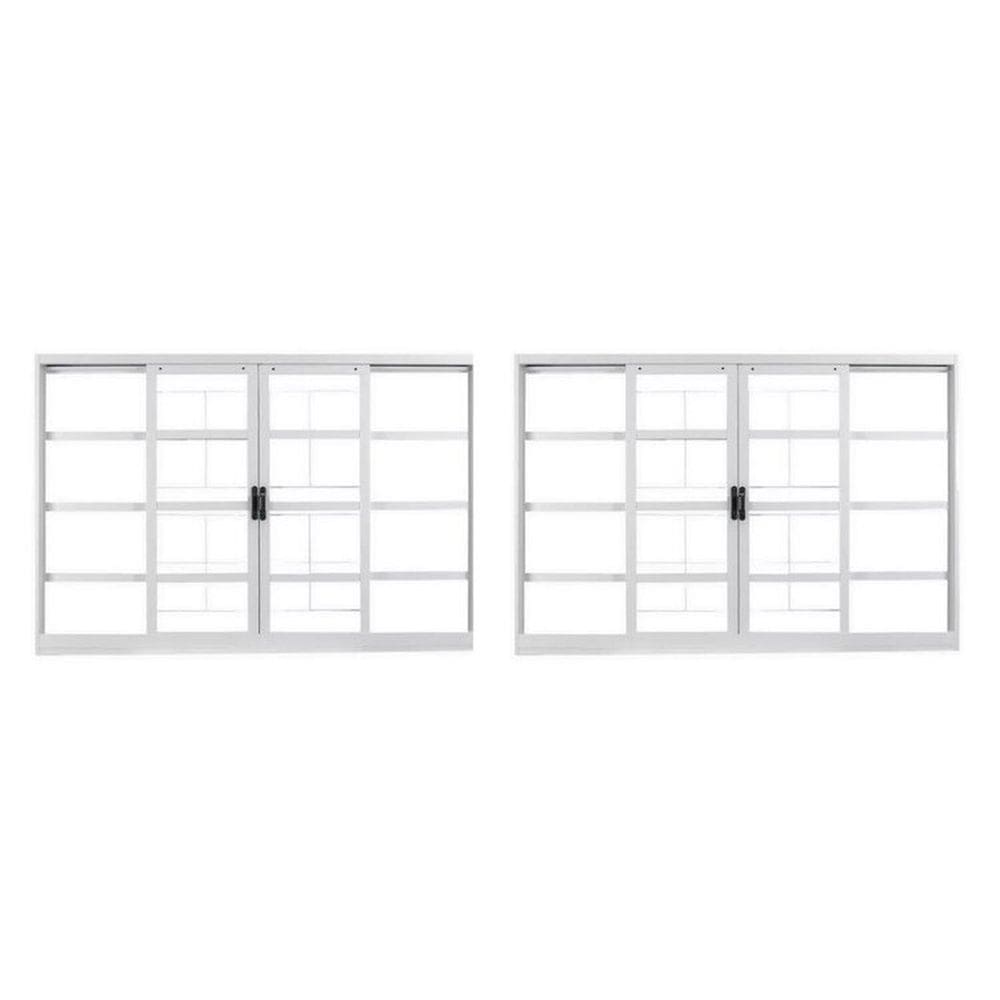 Kit com 2 Janelas de Aço de Correr 100x120cm 4 Folhas com Grade Minas Sul MGM Branco