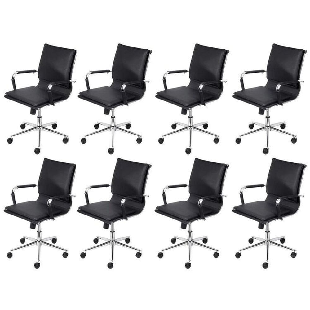 Kit 8 Cadeiras para Escritório Diretor Design Italiano Estofada em Sintético 3304 Preto