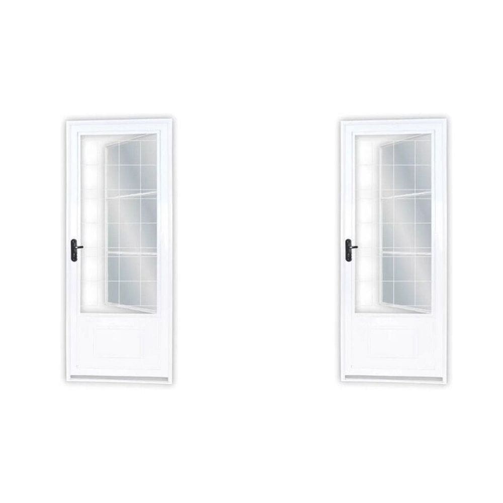 Kit com 2 Portas de Aço Postigo 215x85cm com Grade Quadrada Minas Sul Mgm Branco