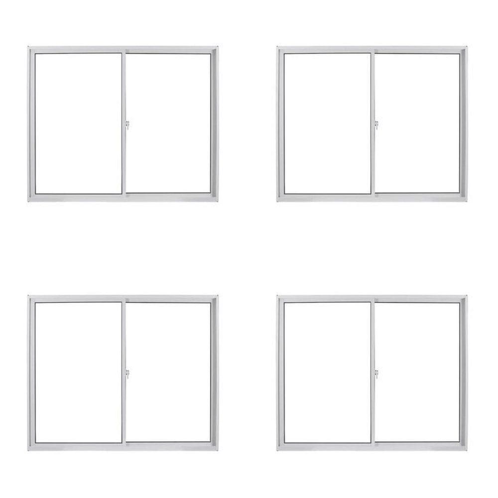 Kit com 4 Janela de Alumínio de Correr 100x120cm Vidro Liso Linha Soft MGM Branco