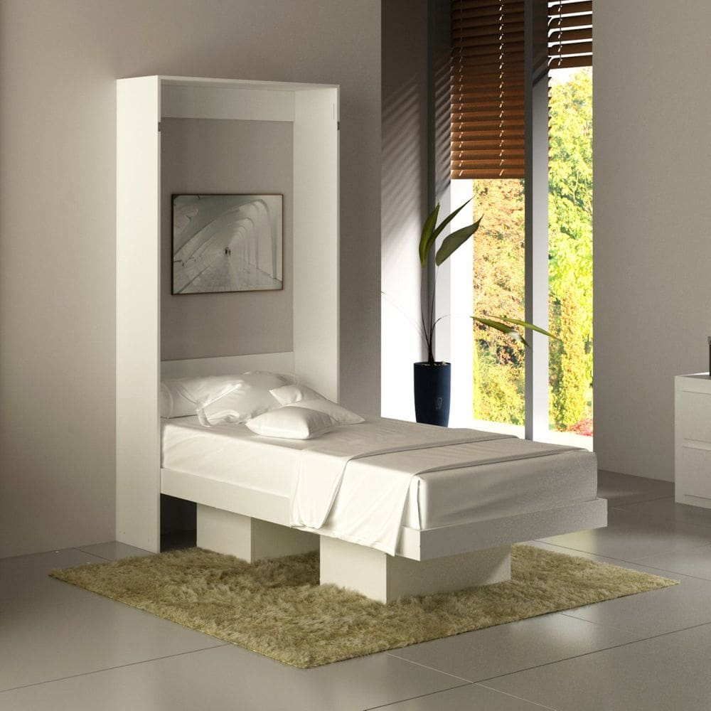 Cama de Solteiro Dobrável com Nichos 97x198cm Branco Tecno Mobili