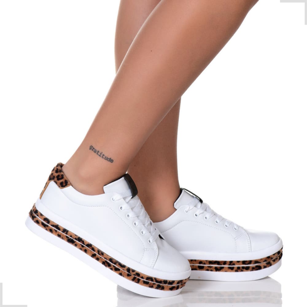 Tênis Feminino Salto Plataforma Animal Print