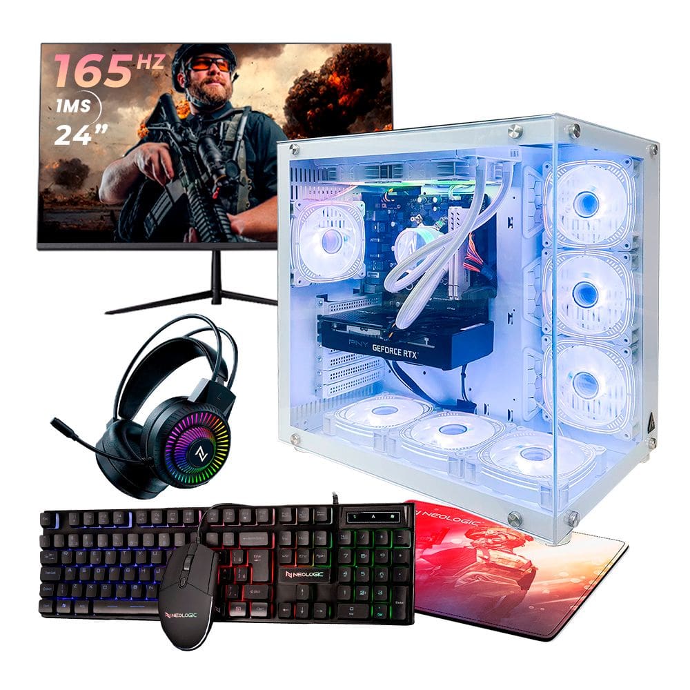 Pc Gamer Completo Amd Ryzen 5 5500 16Gb 3200Mhz Rgb (Rtx 3060 12Gb), B550m, Ssd 480Gb M.2, 600W, 10 Fans, Monitor 24 165Hz 1Ms, Neologic - Nli87569