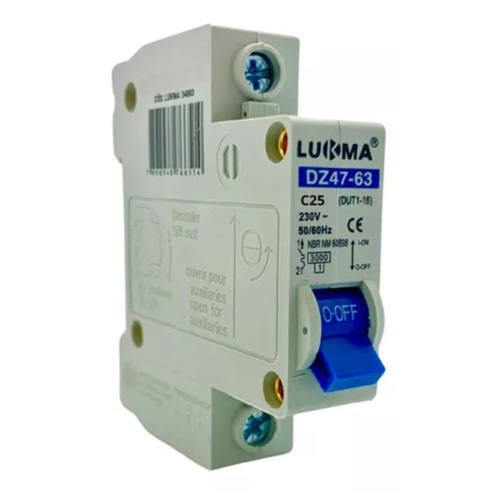 Disjuntor Unipolar Din 25A - Curva C - lukma