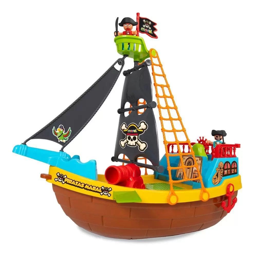 Brinquedo Infantil Barco Pirata 23 Peças Livre de Bpa com Rodinhas Maral