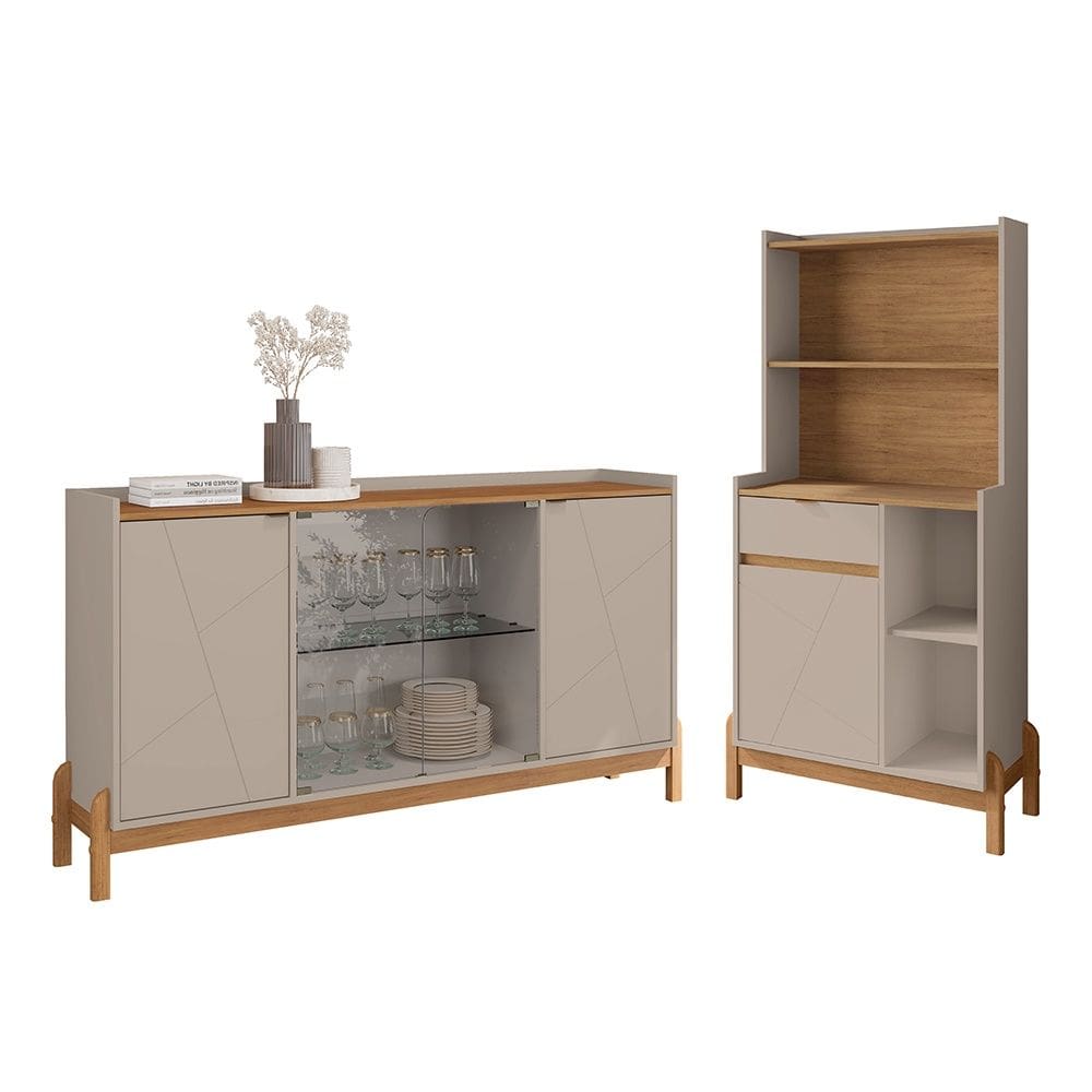 Conjunto Cantinho do Café e Buffet Bari 05 Portas 01 Gaveta Off White Cedro Casa D