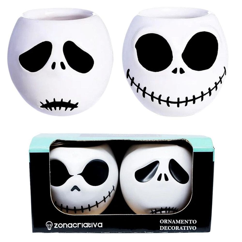 Kit 2 Shots Jack Skellington Esqueleto 3D Porcelana Oficial Disney O Estranho Mundo de Jack