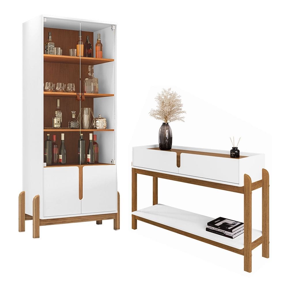 Sala de Jantar Cristaleira e Aparador Lizz 06 Portas 02 Gavetas Branco Cedro Casa D