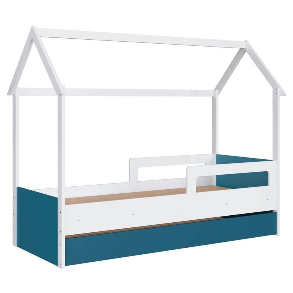 Cama Infantil Montessoriana com Cama Auxiliar Branco e Azul
