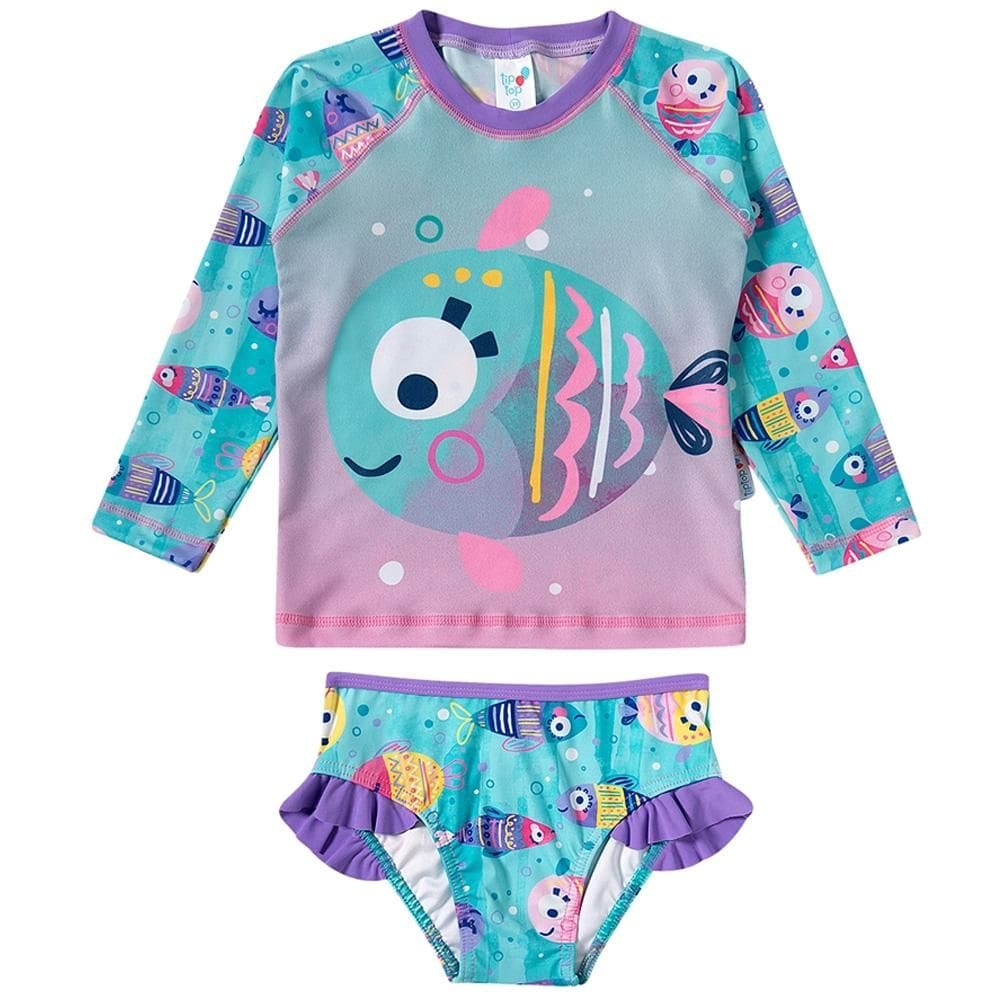 Conjunto Praia Kids Camiseta + Calcinha Tip Top Turquesa Claro 3446350