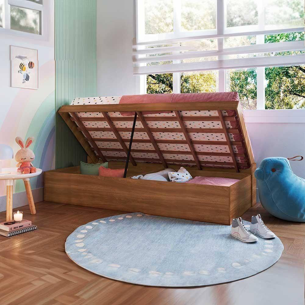 Cama Solteiro Articulável Com Baú Nogal Hezo Shop Jm