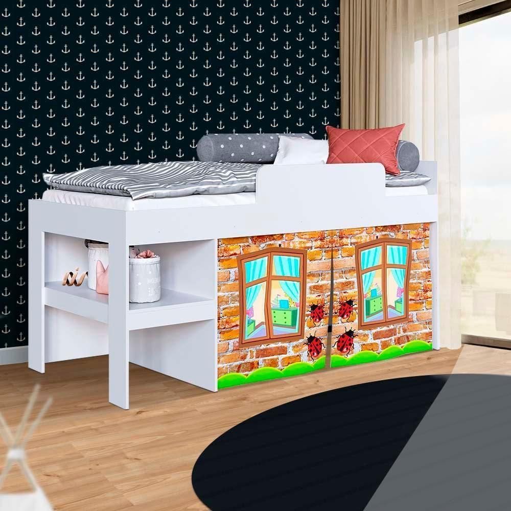 Cama Cortina Infantil Solteiro Branco Criativa Shop Jm