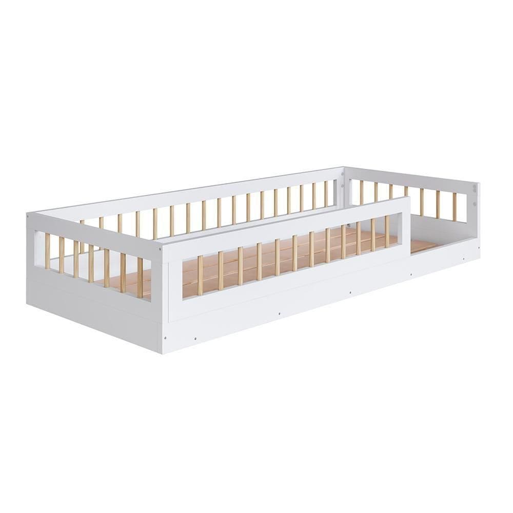 Cama Montessoriana Solteiro Com Grade De Proteção Branco