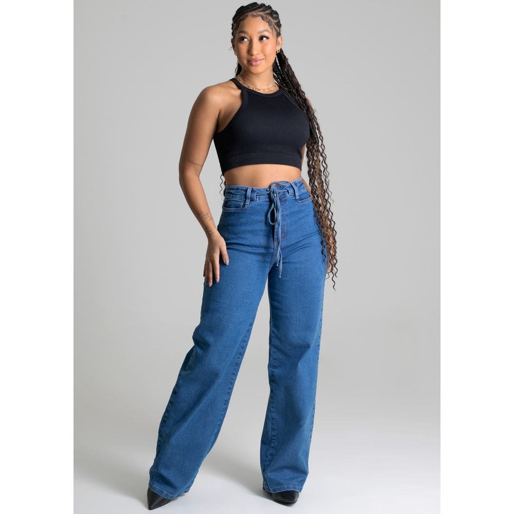 Calça Wide Leg Feminina Sawary Jeans