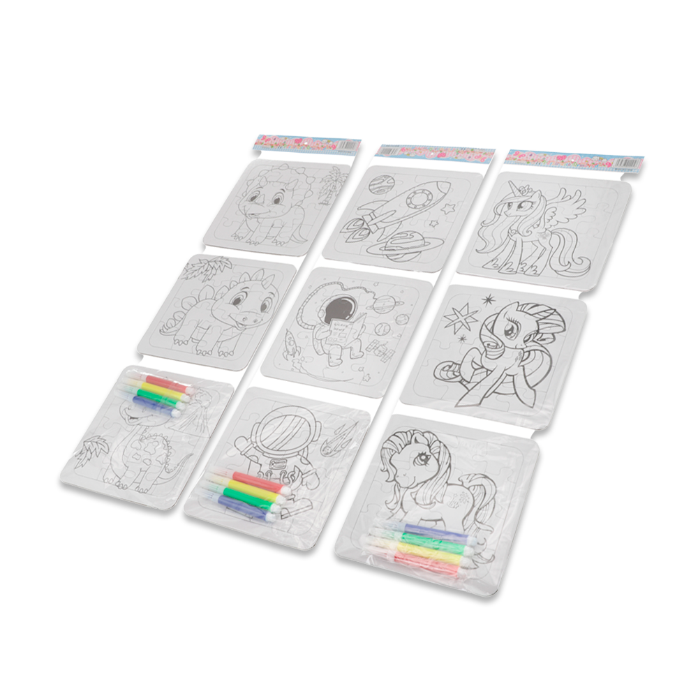 Kit Quebra Cabeça De Colorir Com Canetinhas - 12 Unidades