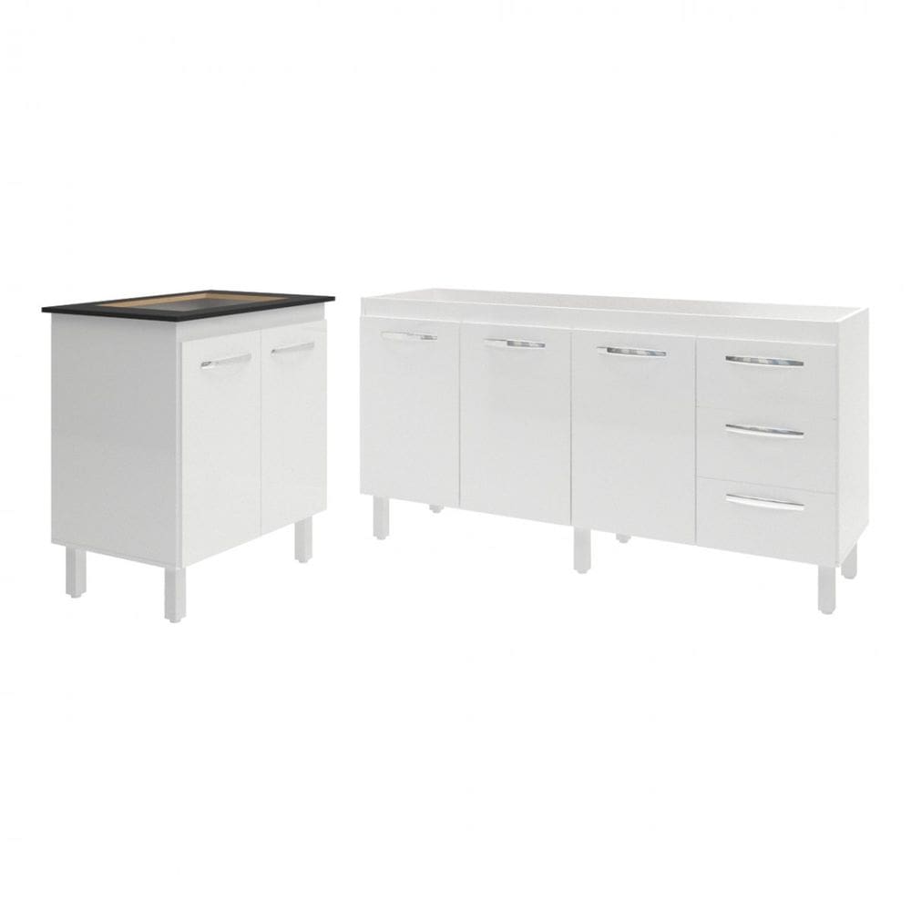 Balcão Cozinha Gabinete Para Pia 138 cm Carine e Balcão Para Cooktop 4 Bocas Fran Branco