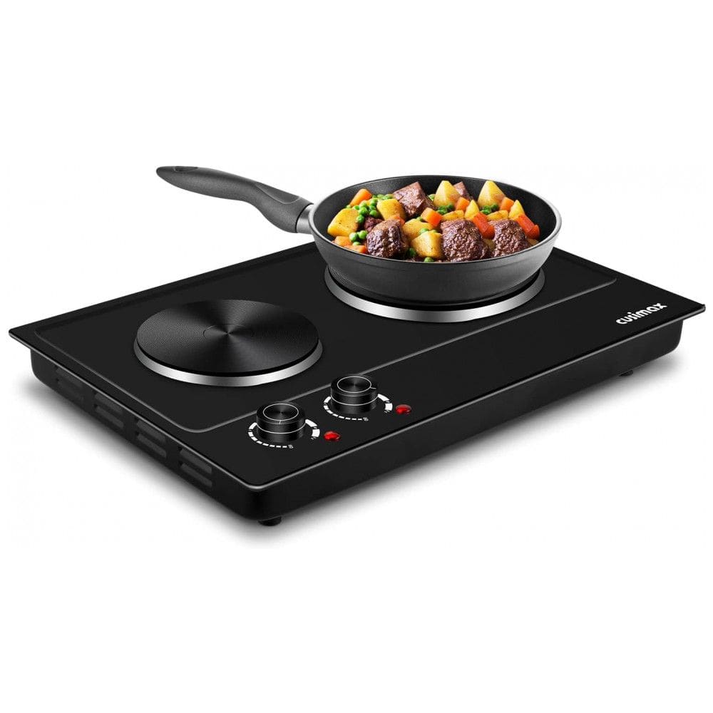 Cooktop Elétrico de Bancada com 2 Queimadores e Controle de Temperatura Ajustável, 110V 1800W, Cusimax, Preto