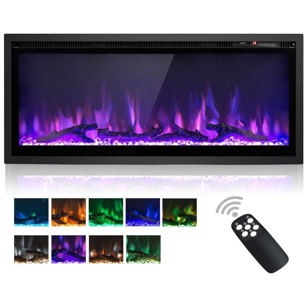 Lareira Elétrica de Embutir A44x106L com Termostato, 9 Cores de Chamas, Controle Remoto e Temporizador, 110V 1500W, ORALNER, Preta