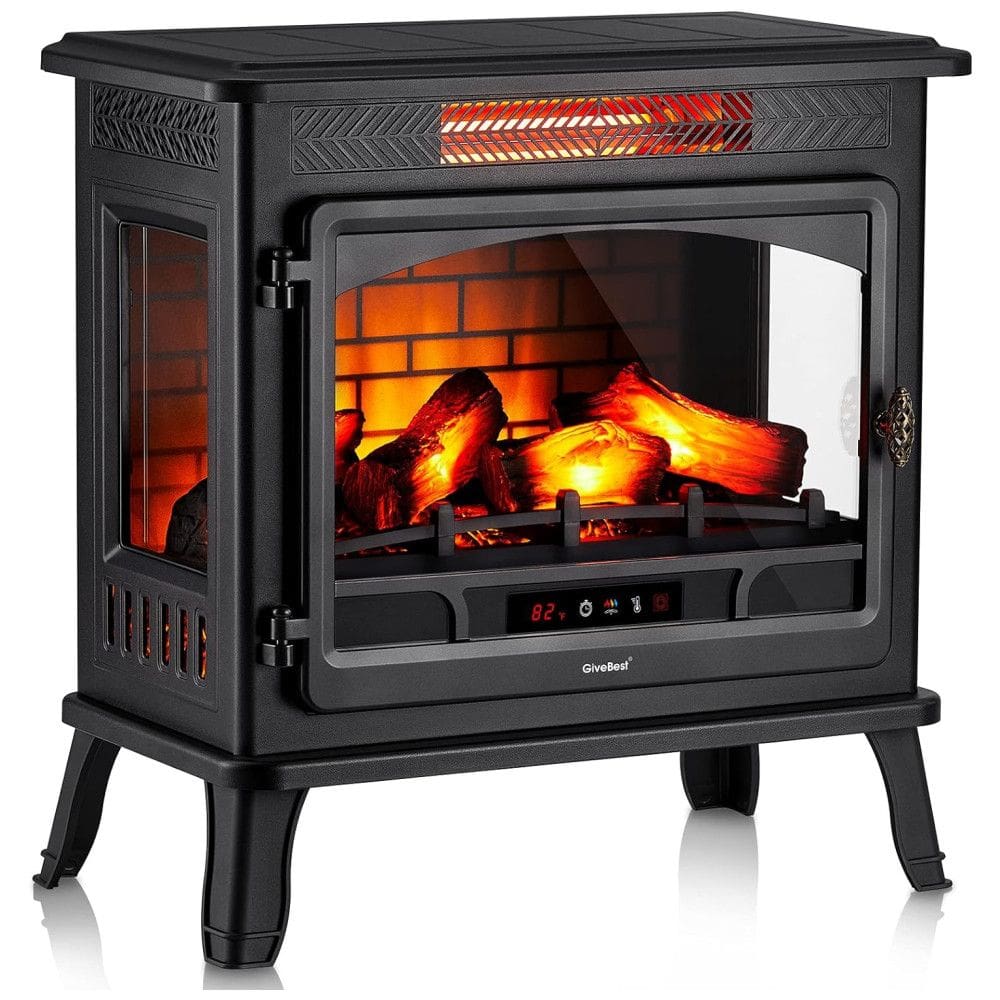 Lareira Elétrica Portátil Infravermelha com Controle Remoto e Efeito de Chamas 3D, 110V 1500W, GiveBest, Preta