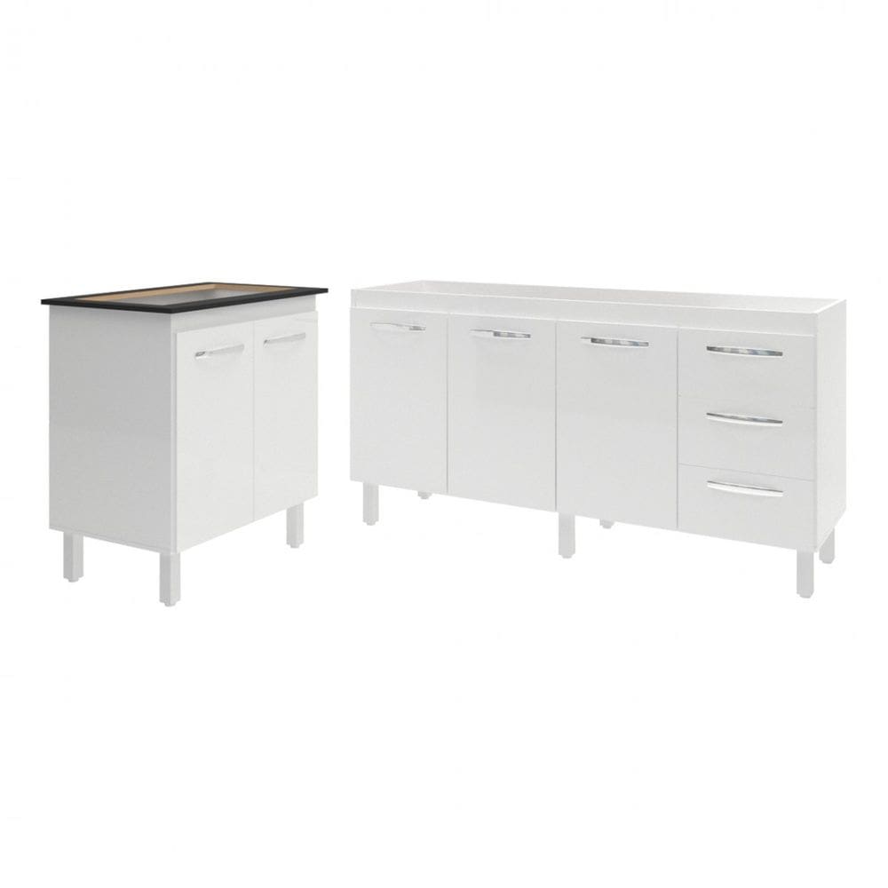 Balcão Cozinha Gabinete Para Pia 138 cm Carine e Balcão Fran Para Cooktop 5 Bocas Branco