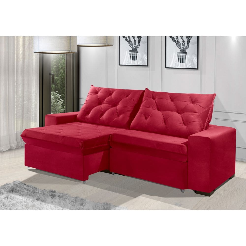 Sofá Retrátil e Reclinável 2.10m ESTILO ESTOFADOS - EUROPA com SoftGel D33 Velupluma \"Vermelho\"