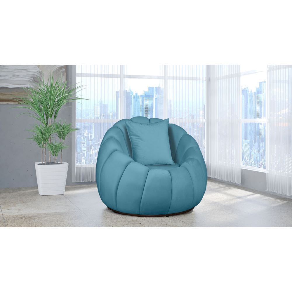 Poltrona Decorativa Concha Almofada Veludo Azul Turquesa - Londrilar