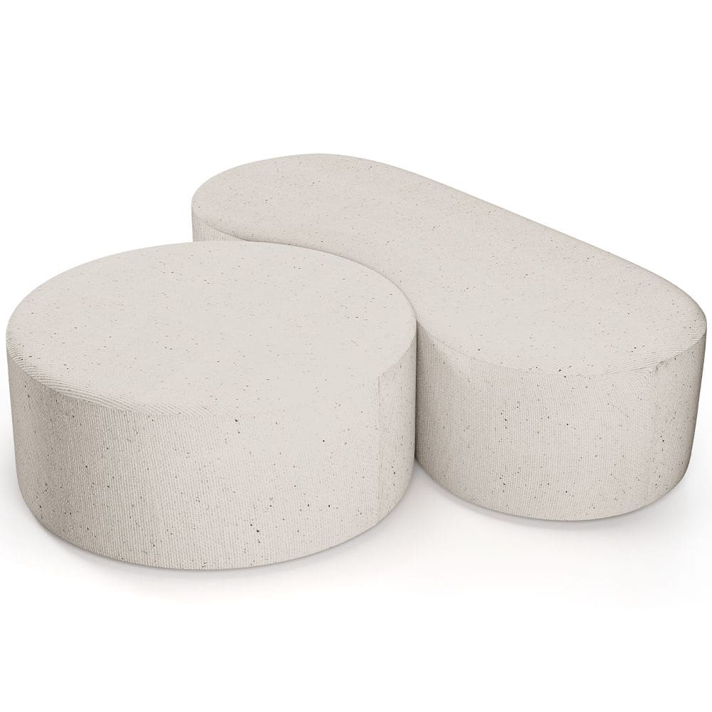 Kit Puff Redondo Lola e Puff Recamier Orgânico Orbit W01 Linho Cru - Lyam Decor