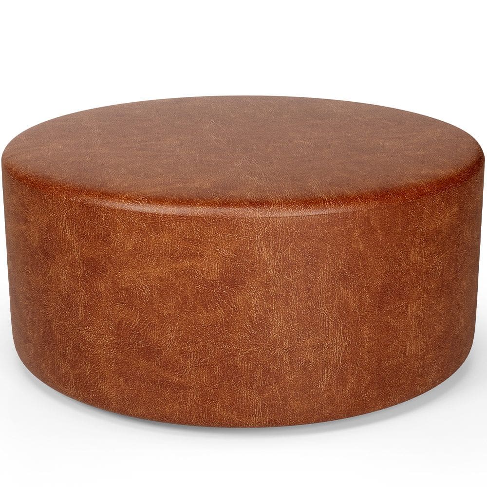 Puff Redondo Orgânico para Living 90cm Lola W01 Couríssimo Camel - Lyam Decor