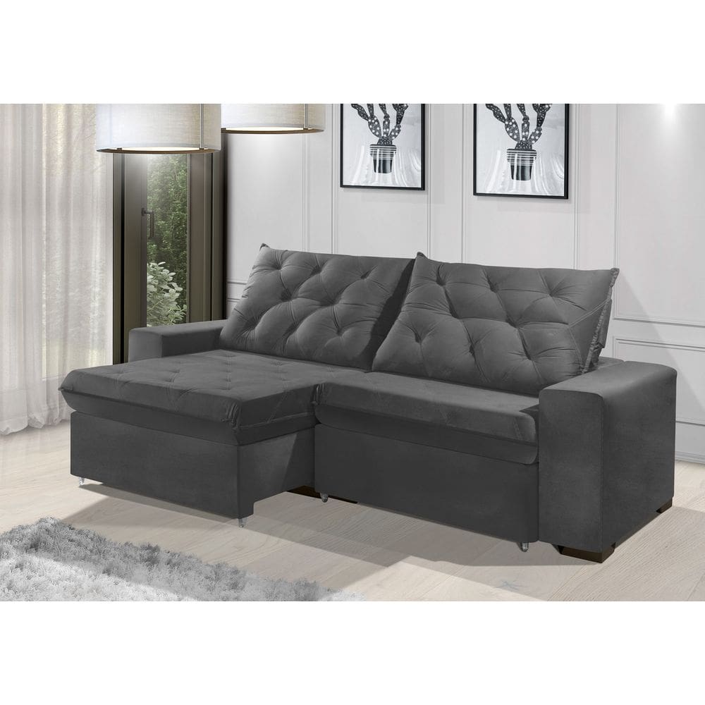 Sofá Retrátil e Reclinável 2.50m ESTILO ESTOFADOS - EUROPA com SoftGel D33 Velupluma "Cinza"