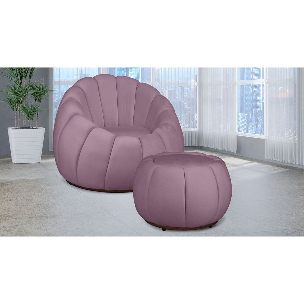 Kit Poltrona Decorativa C/ Puff Concha Veludo Rose - Londrilar