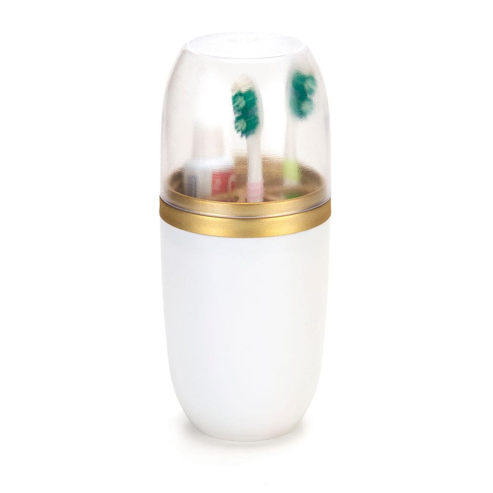 Porta Escova Creme Dental Branco com Tampa e Divisória Dourada Fosca - 1971 Arthi