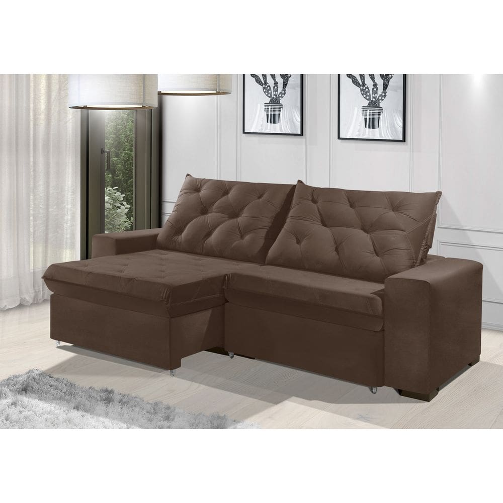 Sofá Retrátil e Reclinável 2.10m ESTILO ESTOFADOS - EUROPA com SoftGel D33 Velupluma \"Marrom\"