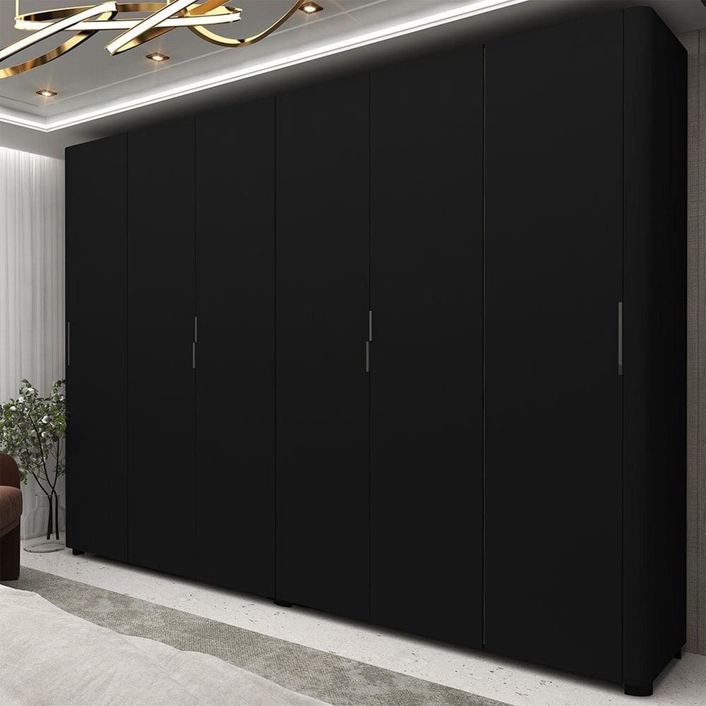 Guarda-roupa Casal 6 Portas com Pés Innova Preto Acetinado