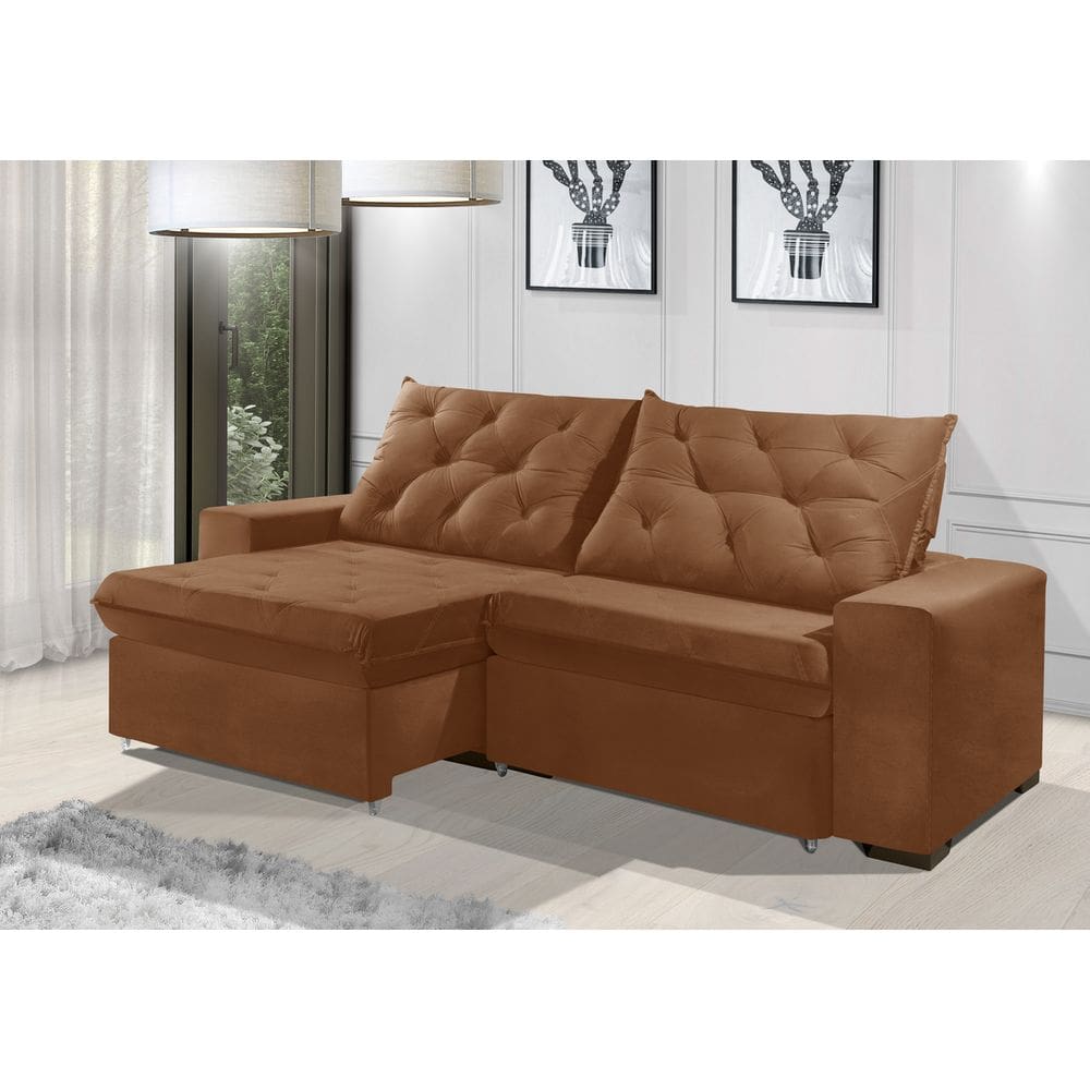 Sofá Retrátil e Reclinável 2.10m ESTILO ESTOFADOS - EUROPA com SoftGel D33 Velupluma \"Terracota\"