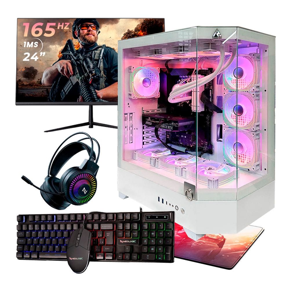 Pc Gamer Completo Amd Ryzen 5 5600Gt 16Gb 3200Mhz (Radeon Vega 7), B550m, 480Gb M.2, 500W, Wc White 240Mm, Monitor 24 165Hz 1Ms, Neologic - Nli87572