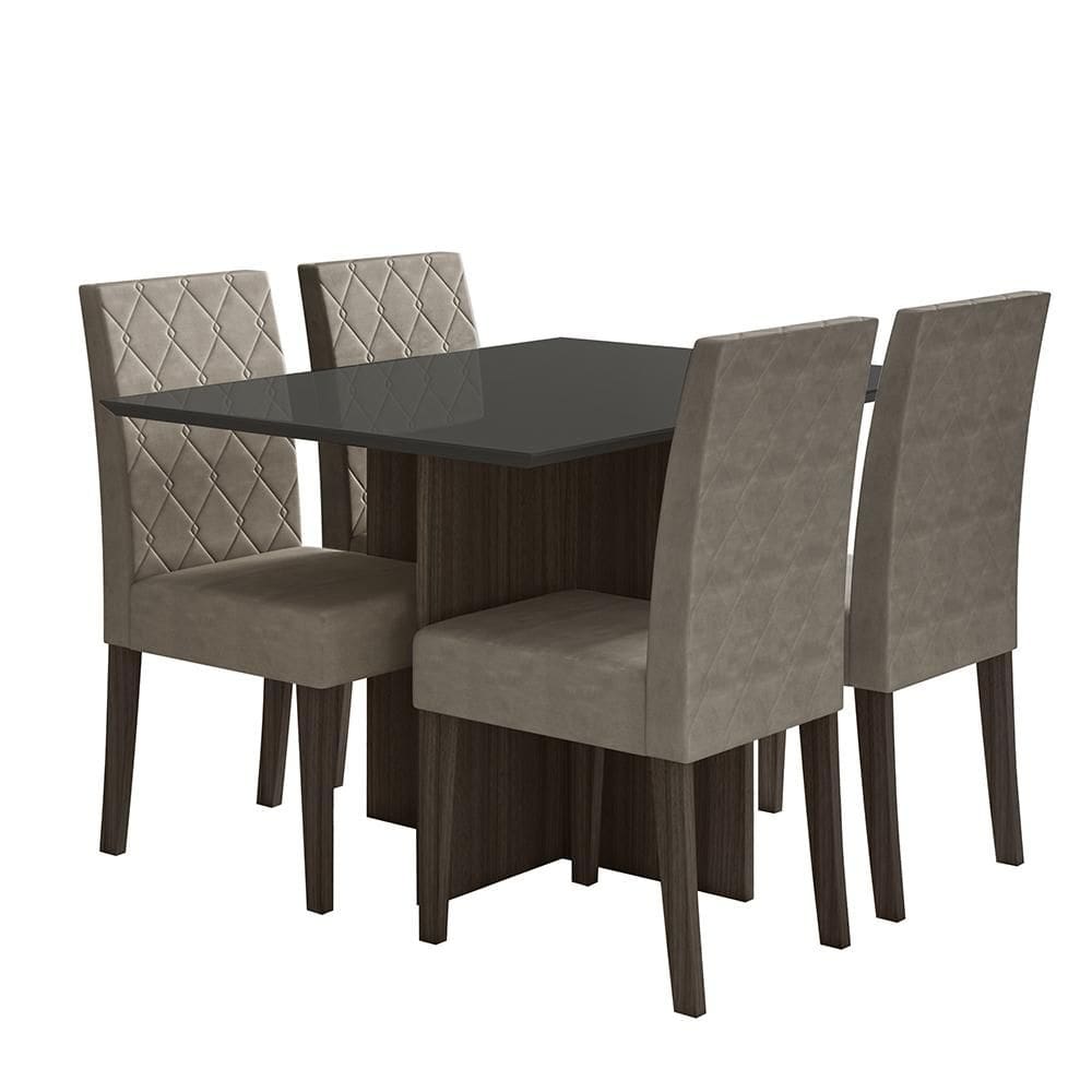 Kit Mesa de Jantar Helo Com Vidro 120x90 com 4 Cadeiras Jade