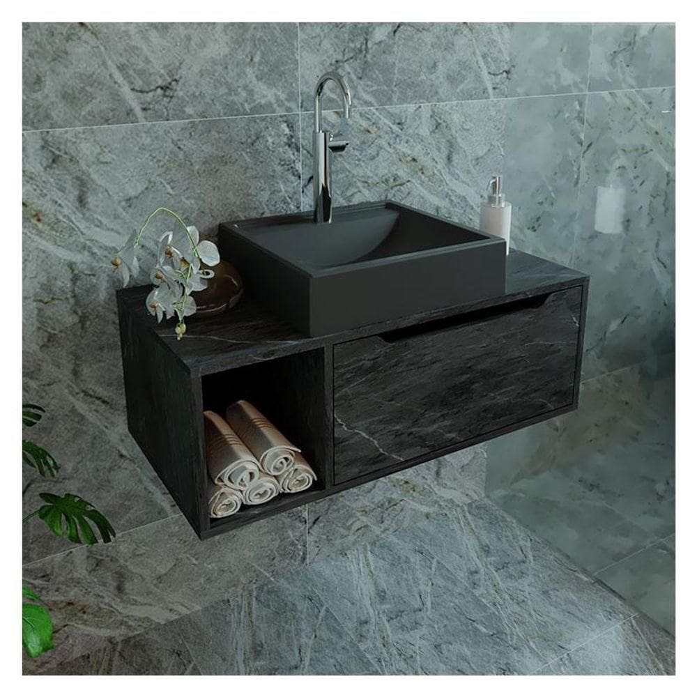 Balcão Gabinete Para Banheiro Suspenso Ambiente Bn3644 Mármore Lunar - Tecnomobili