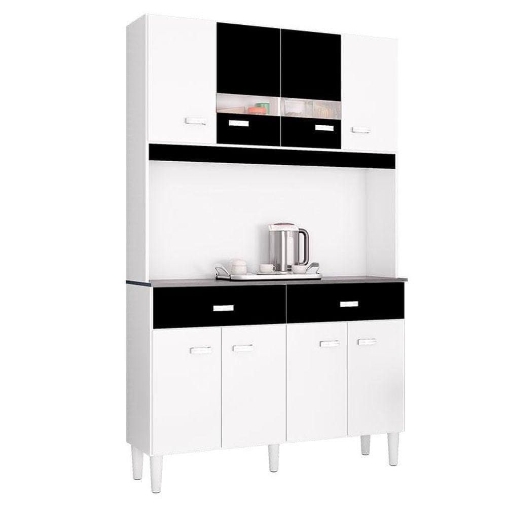 Cozinha Kit Manu 8 Portas Branco Preto - Poquema