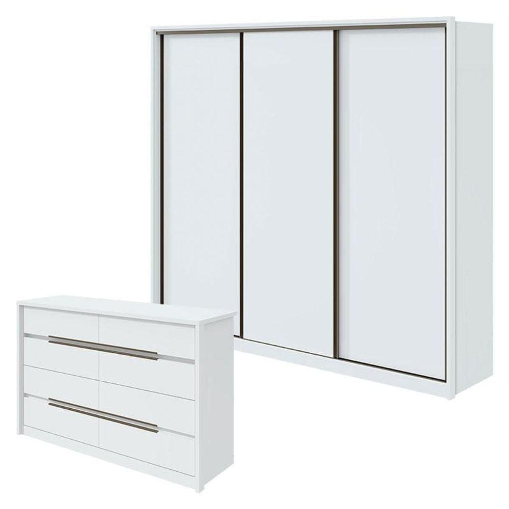 Guarda Roupa Spazio 270 E Cômoda Urban Branco Brilho - Lopas