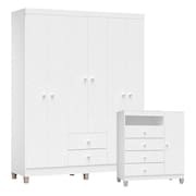 Cômoda E Guarda Roupa 6 Portas Ternura Baby Branco Brilho - Incorplac