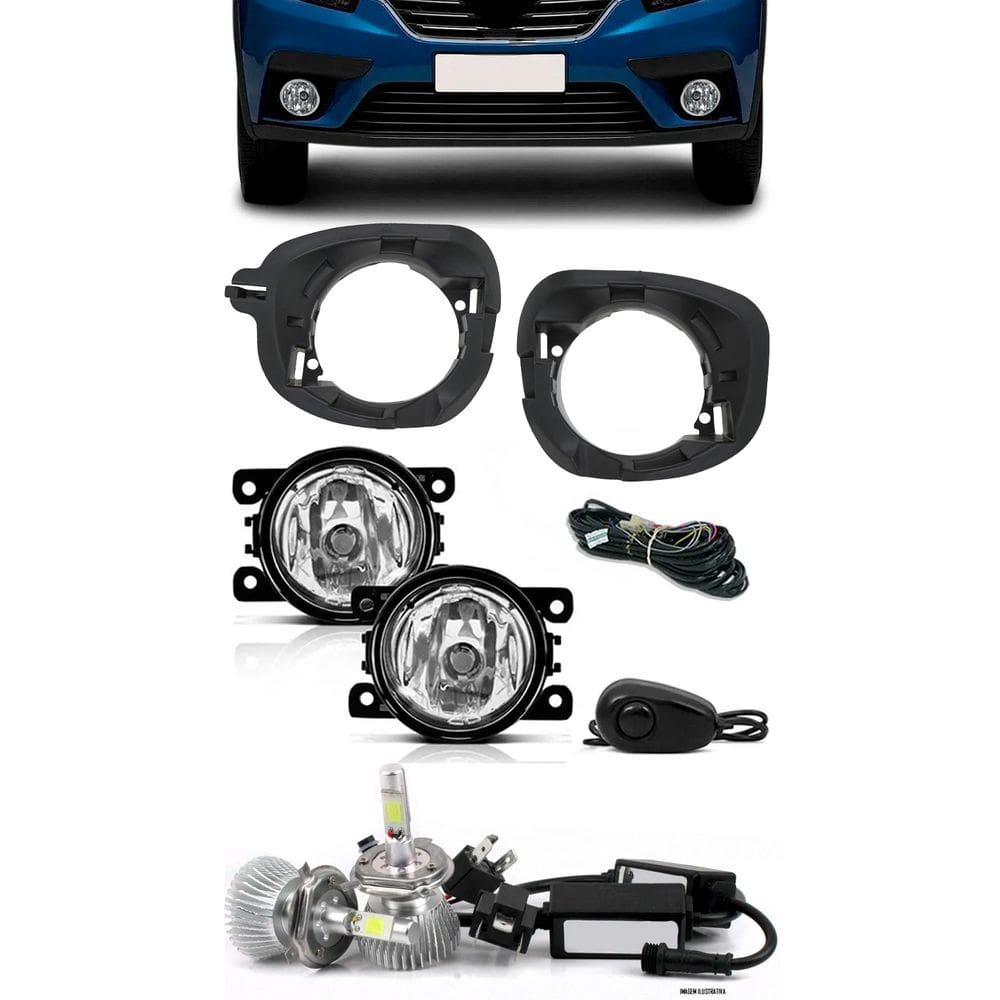 Kit Farol de Milha Neblina Logan 2019 2020 2021 - Interruptor de Alternativo + Kit Lâmpada Super LED 6000K