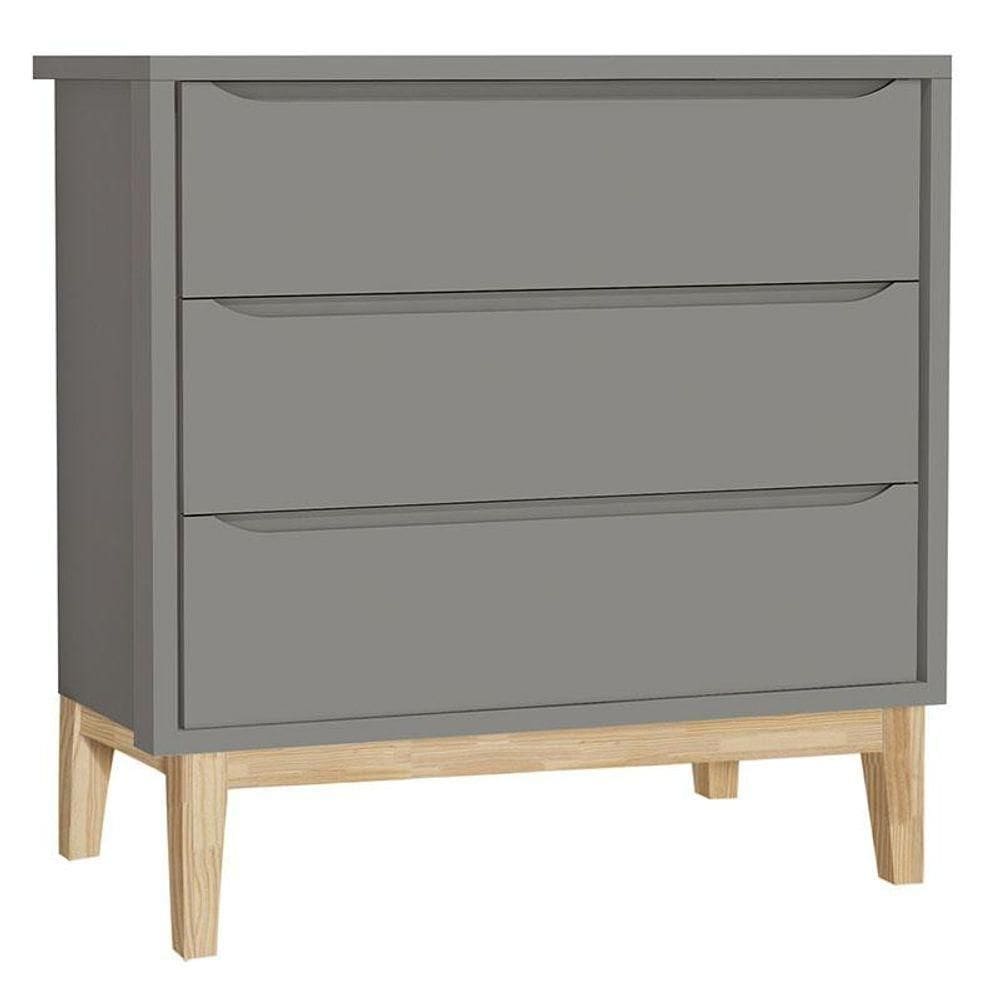 Cômoda Gaveteiro Infantil New Classic Cinza Madeira Natural - Reller