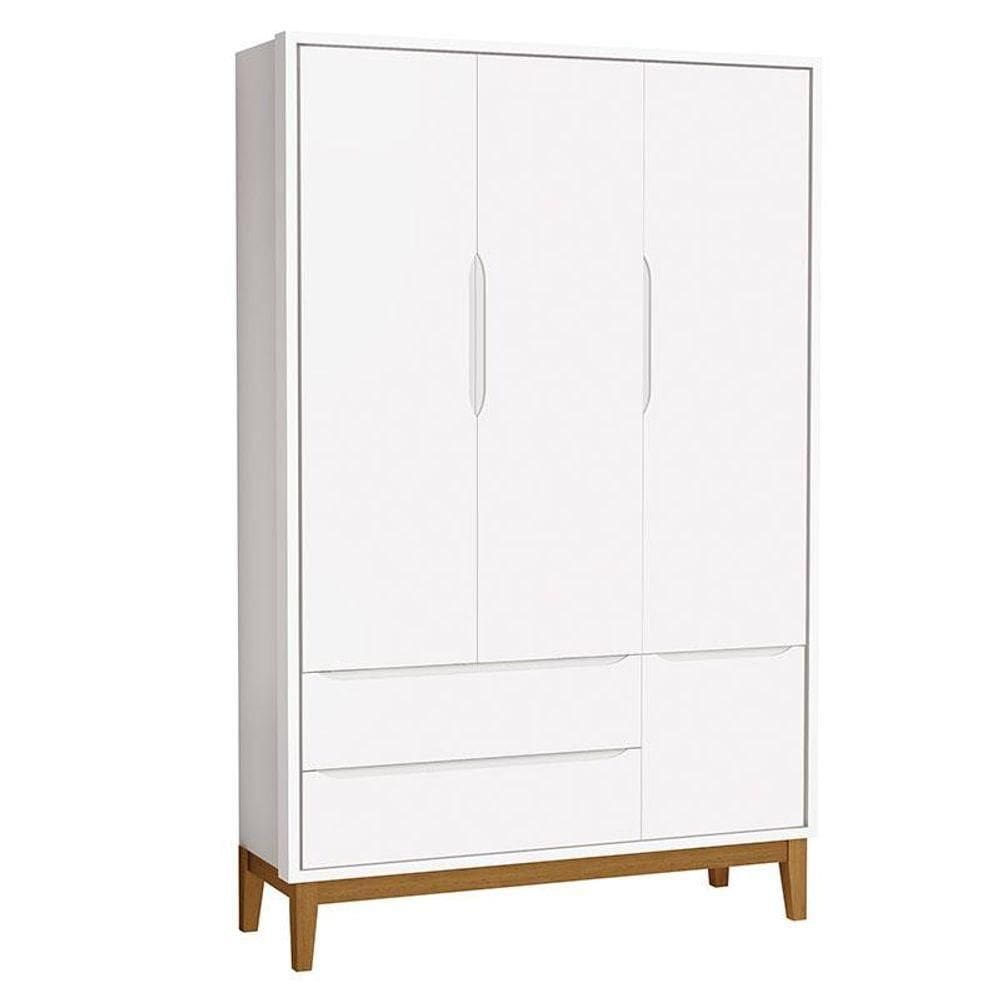 Guarda Roupa Infantil New Classic 3 Portas Branco Com Pés Madeira - Reller