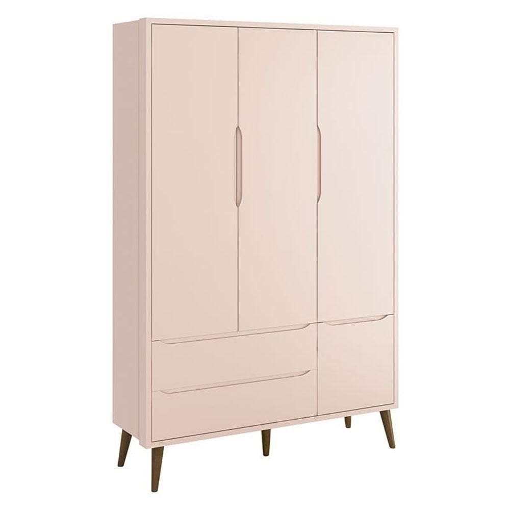 Guarda Roupa Infantil Theo 3 Portas Rosa Com Pés Amadeirados - Reller