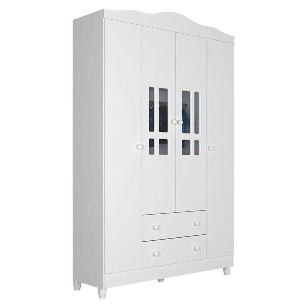 Guarda Roupa Infantil Ariel 4 Portas Branco Brilho - Carolina Móveis