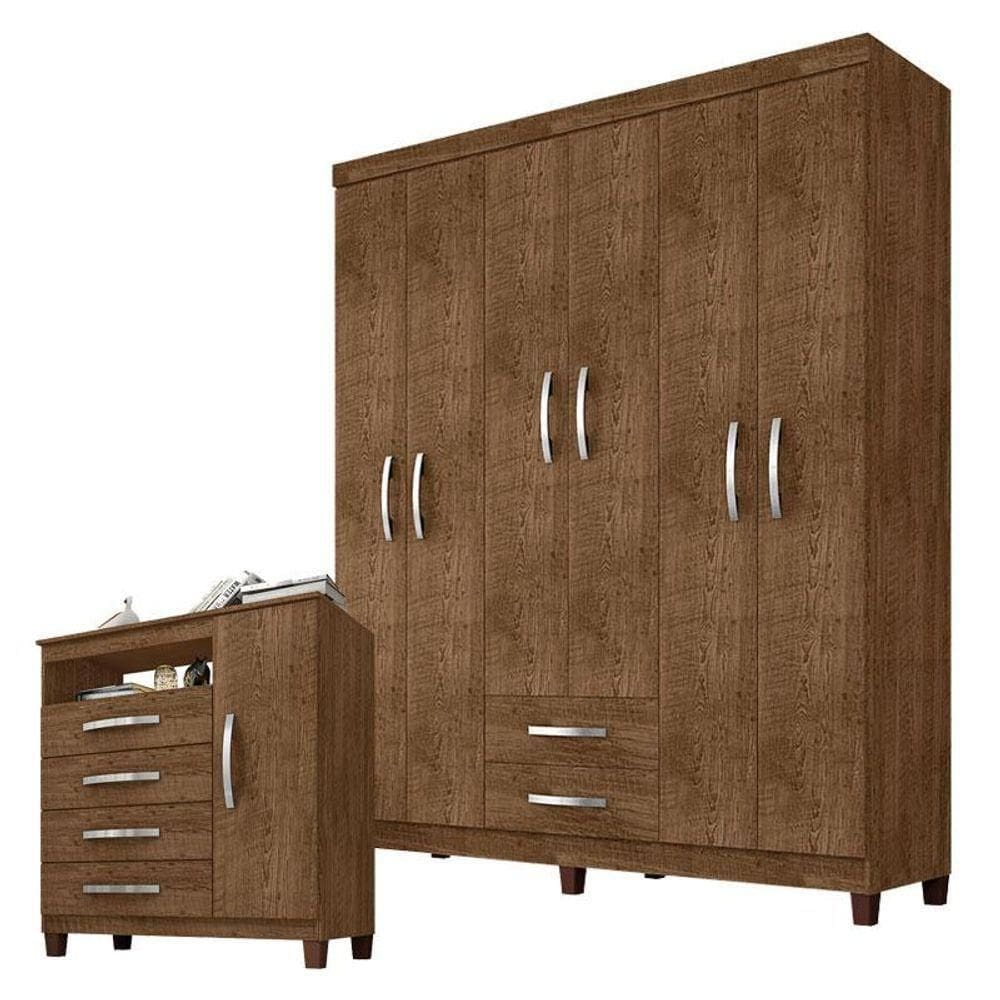 Guarda Roupa Casal Módena E Cômoda Sapateira Cannes Malbec - Incorplac